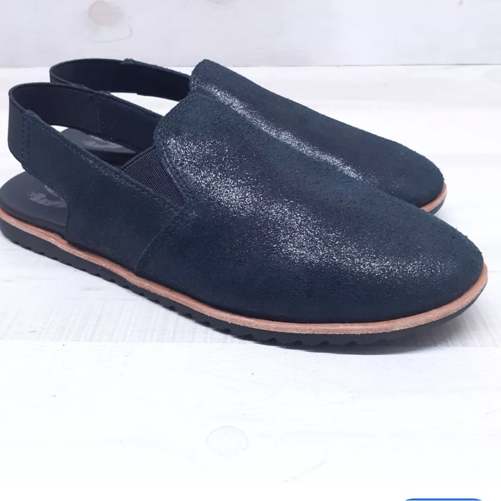 Sorel Ella black metallic suede sz 8 slingback shoes